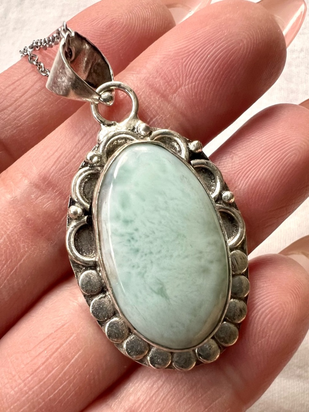 925 Sea Mist Caribbean Larimar Pendant Necklace